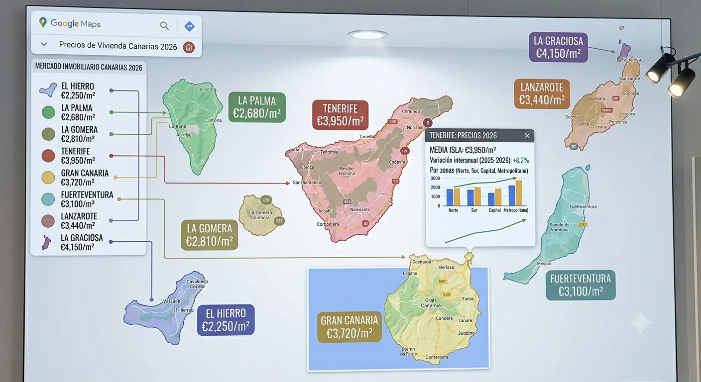 Mapa de precios de vivienda por isla en Canarias 2026